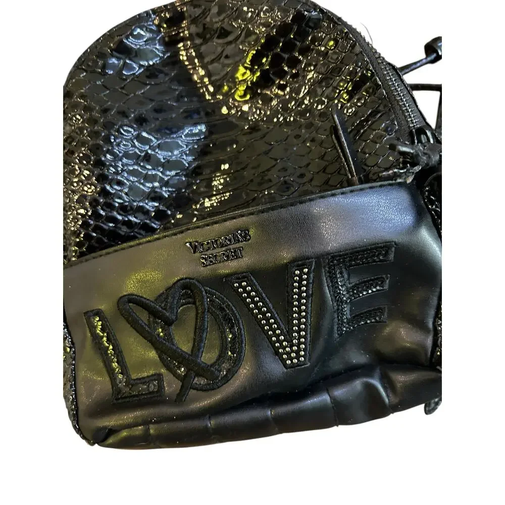 Victoria Secret Mini Backpack Purse Black Crocodile Pattern